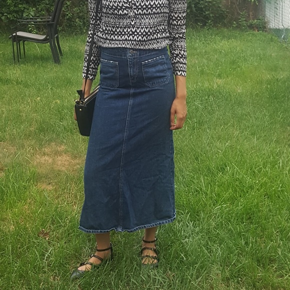 long denim distressed skirt